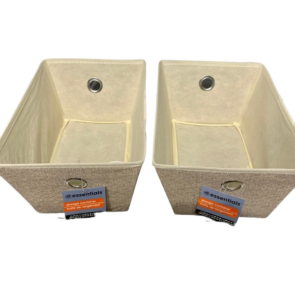 Tan Fabric 2 Pack Storage Baskets with Grommets NWT - Picture 5 of 12